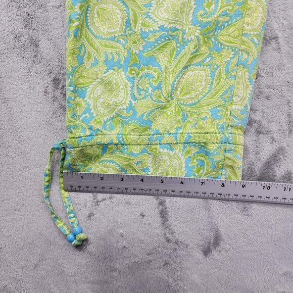 Vintage 90s Erika Pants Womens M Green Blue Leaf Print Linen Blend Pull On Crop - Picture 8 of 9